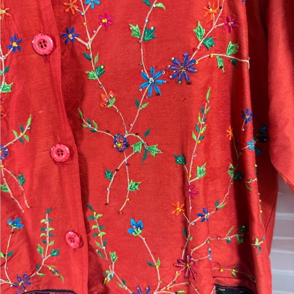Vintage New Directions Red Embroidered /beaded Tunic silk blend size xl - Picture 6 of 7